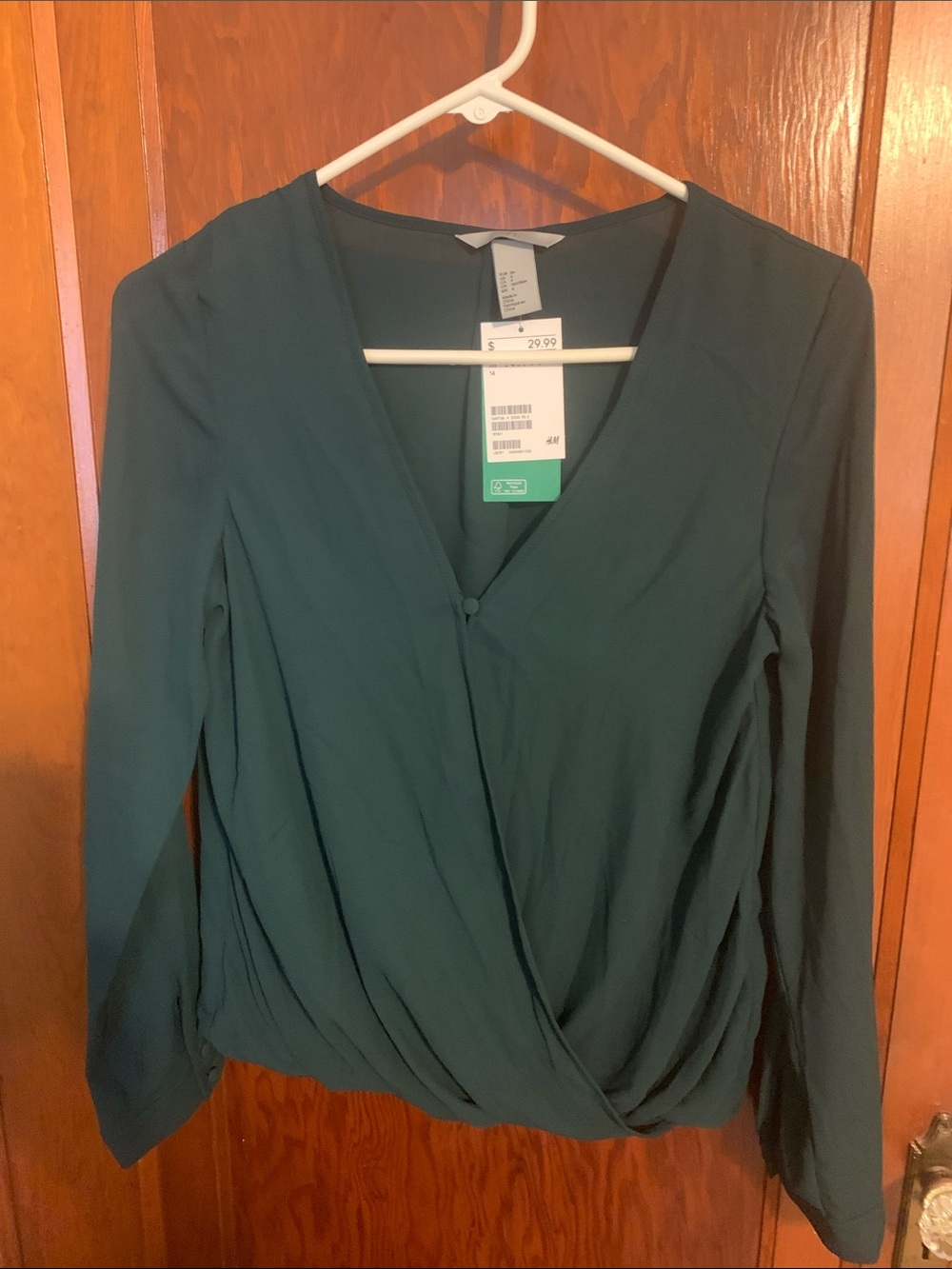 H&M Women's Teal Wrap-Front Blouse